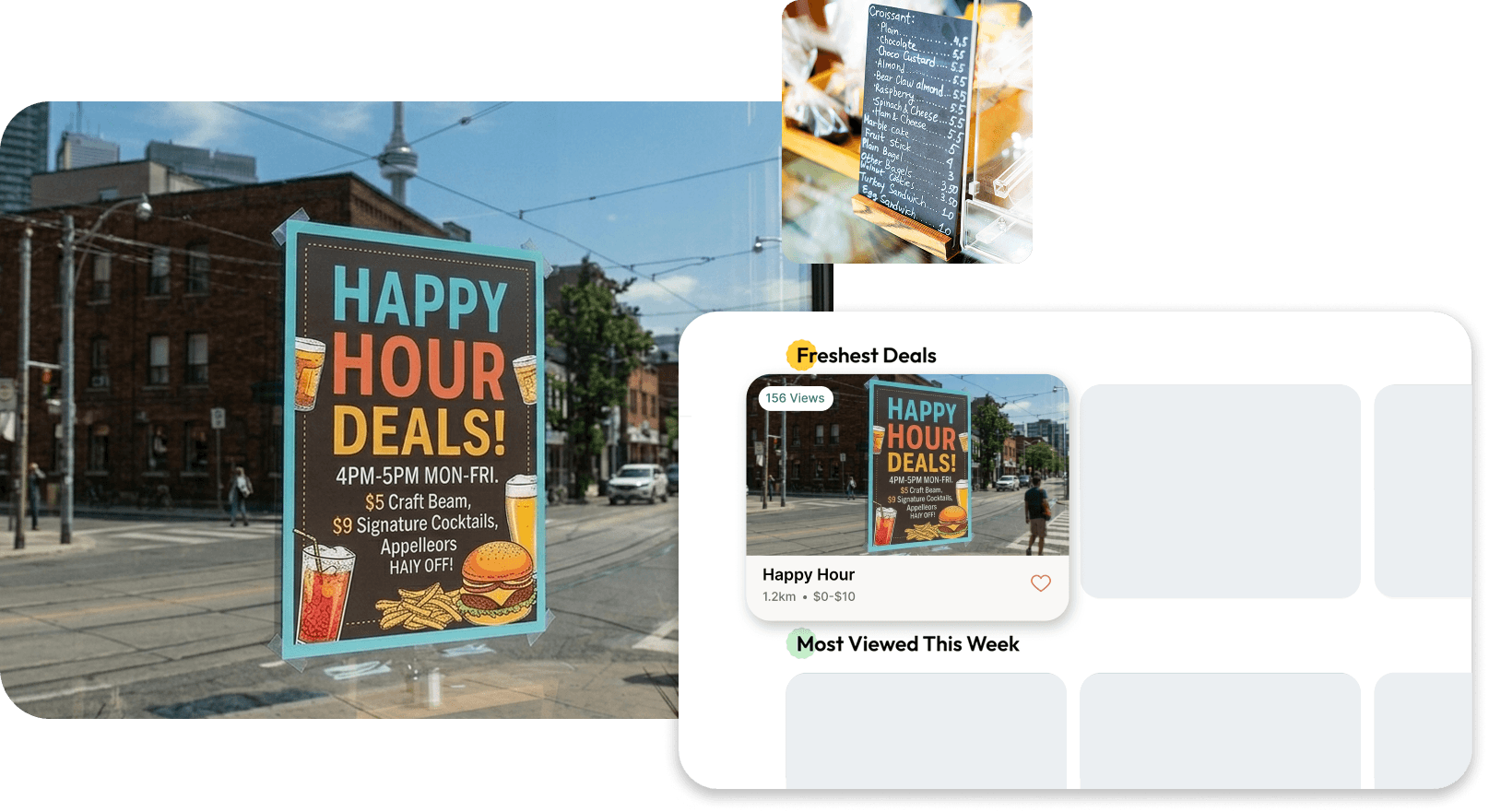 Happy Deals restaurant storefront poster and billboard
