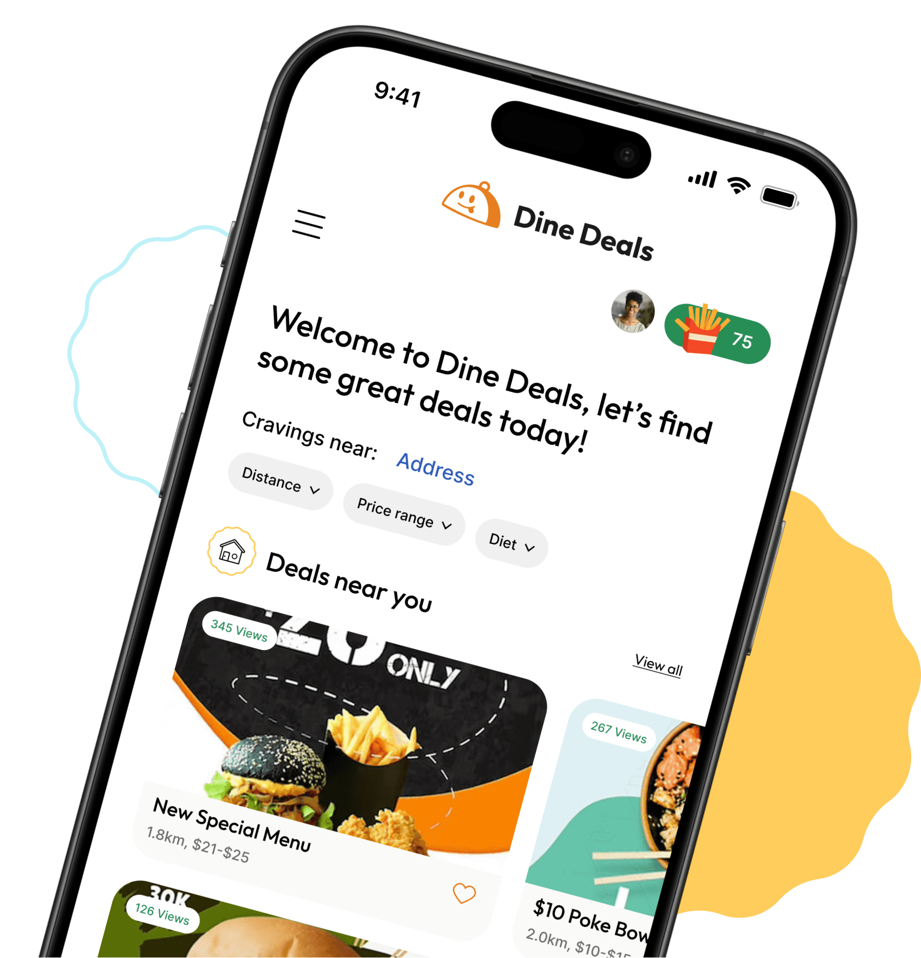 Mobile app interface showing deals
